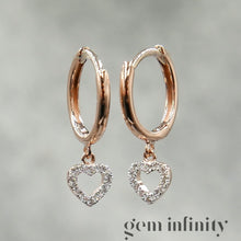 Upload image to gallery, Yellow and white gold diamond heart hoop earrings
