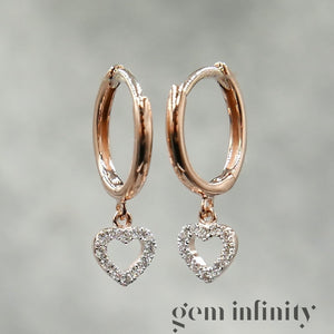 Yellow and white gold diamond heart hoop earrings