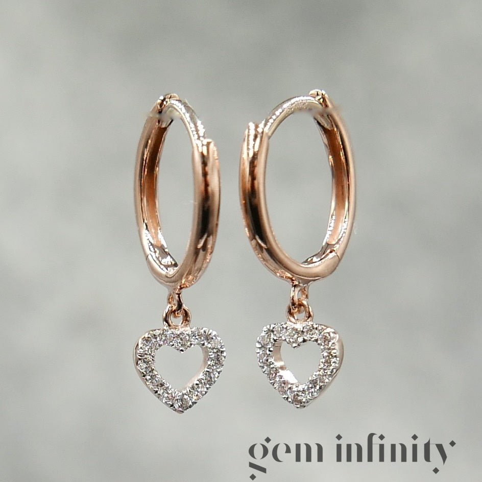 Yellow and white gold diamond heart hoop earrings