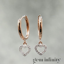Upload image to gallery, Yellow and white gold diamond heart hoop earrings
