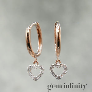 Yellow and white gold diamond heart hoop earrings