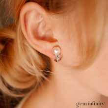 Upload image to gallery, Pair of white gold, pearl and diamond ear clips
