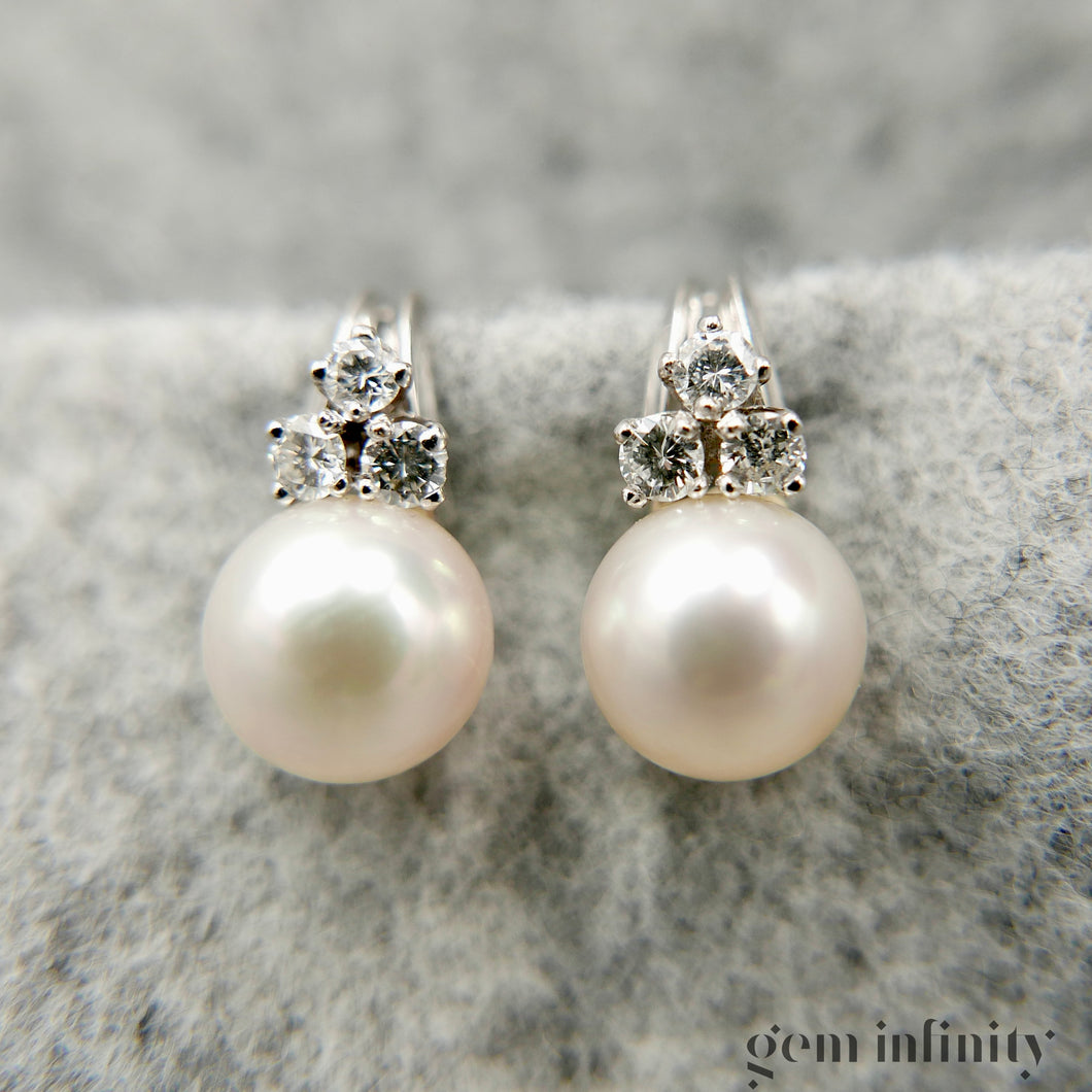 Pair of white gold, pearl and diamond ear clips