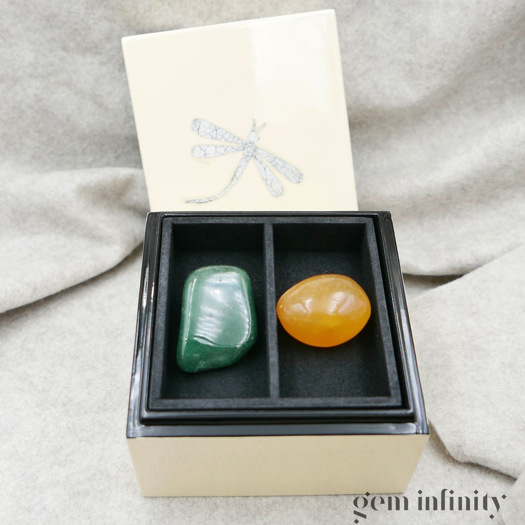 SELF CONFIDENCE BOX, Orange Calcite & Quartz prase