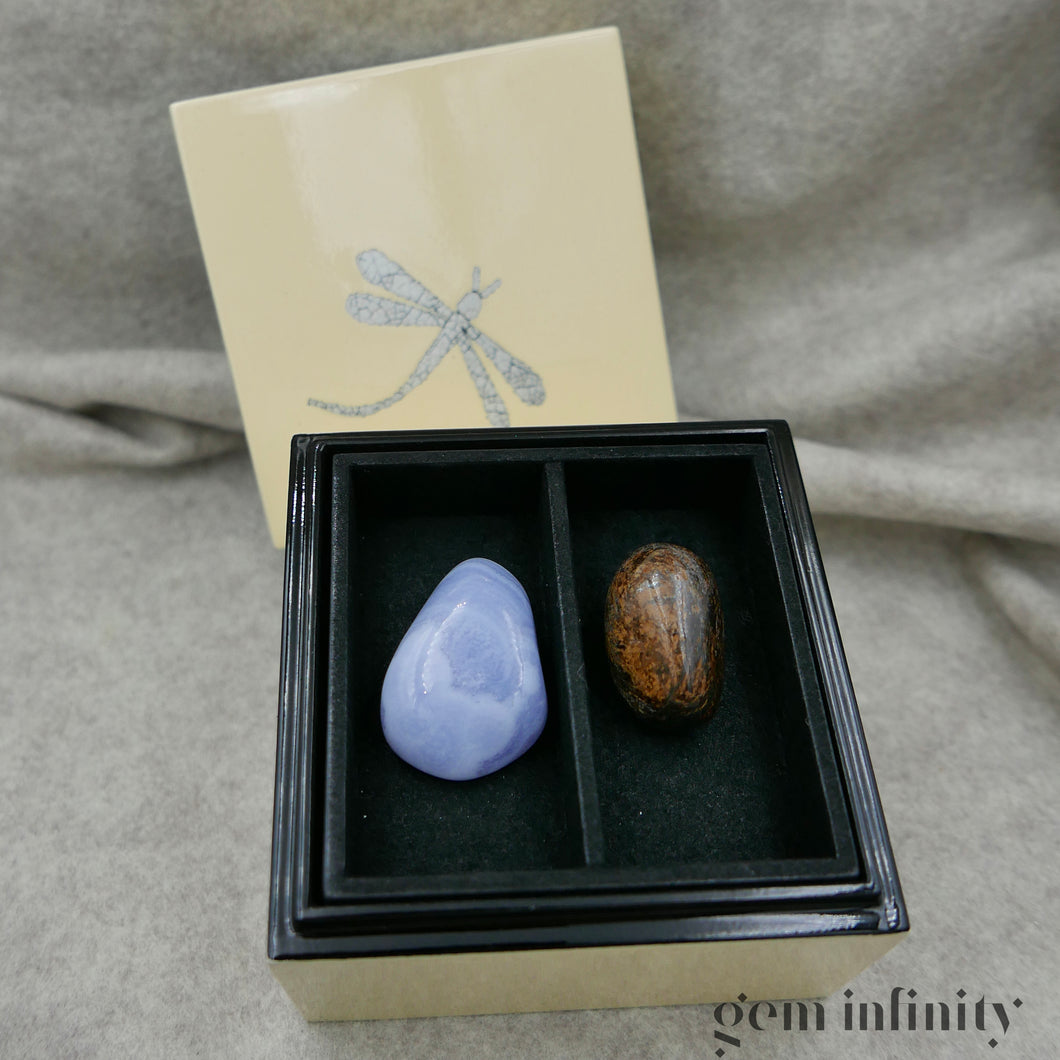 RELAXATION BOX, Peace & Calm Box, Blue Chalcedony, Bronzite