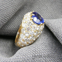 Upload image to gallery, Gold ring, heart sapphire and diamonds
