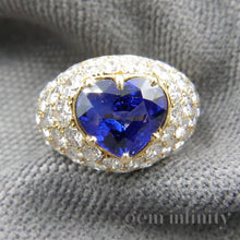 Upload image to gallery, Gold ring, heart sapphire and diamonds
