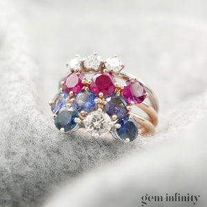 White gold, diamond and sapphire ring