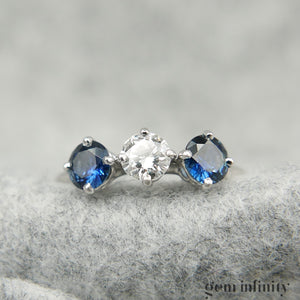White gold, diamond and sapphire ring