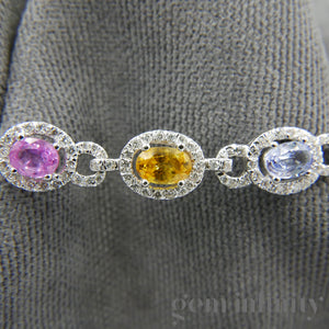 White gold bracelet, colored sapphires and diamonds