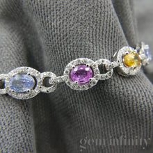 Upload image to gallery, White gold bracelet, colored sapphires and diamonds
