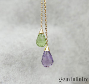 Collier or, briolettes améthyste péridot et diamants
