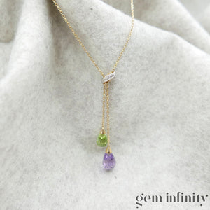Collier or, briolettes améthyste péridot et diamants