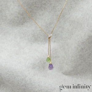 Collier or, briolettes améthyste péridot et diamants