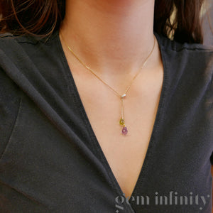 Collier or, briolettes améthyste péridot et diamants