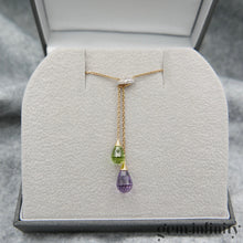 Charger l&#39;image dans la galerie, Collier or, briolettes améthyste péridot et diamants
