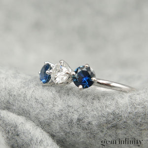 White gold, diamond and sapphire ring