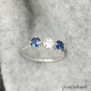 White gold, diamond and sapphire ring